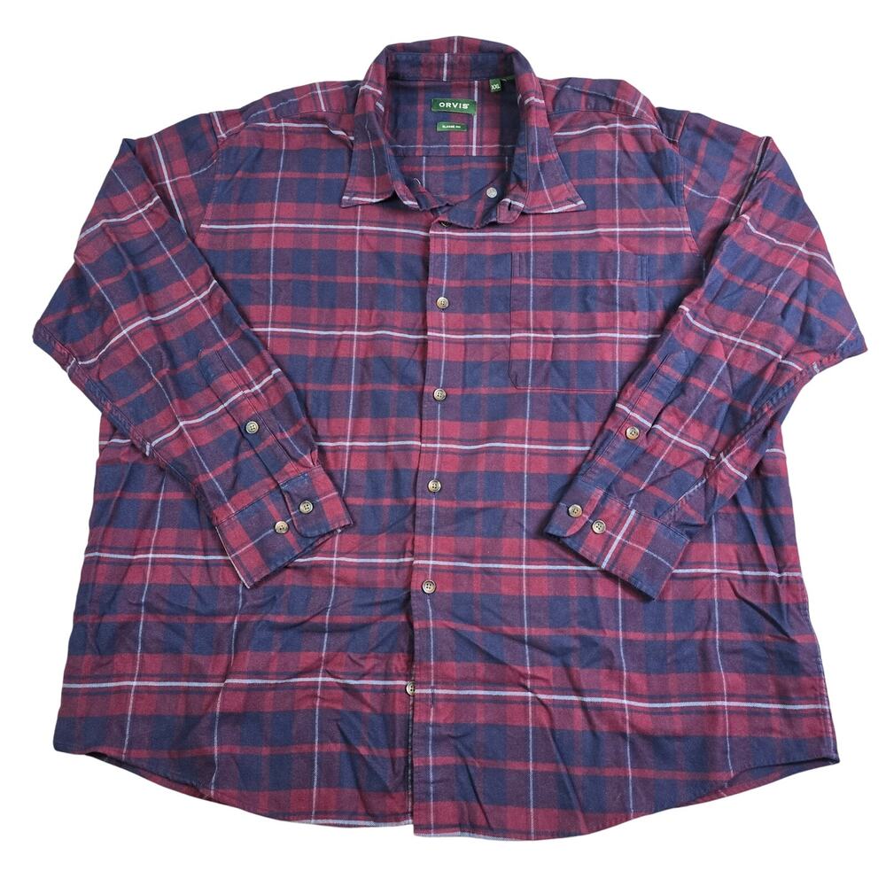 Orvis Luxury Flannel Button Shirt Men XXL Red Blue Plaid Classic Fit Workwear